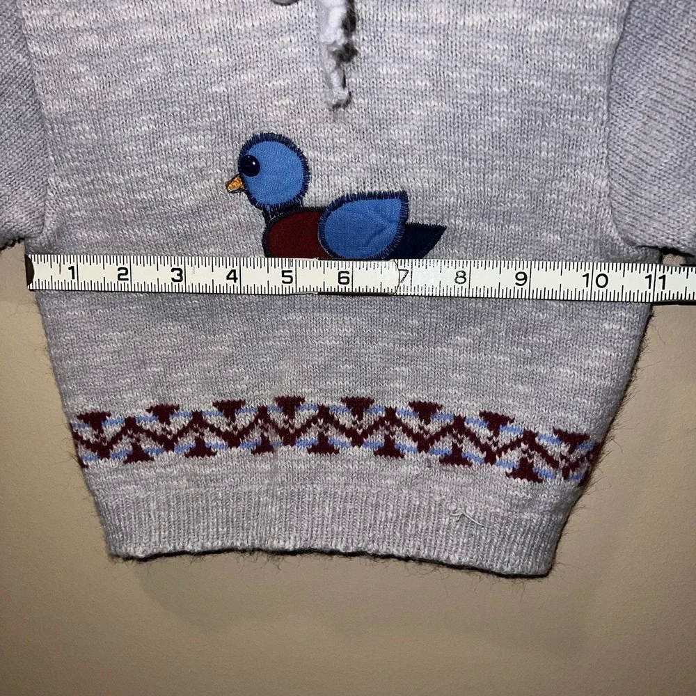 Vintage 80s Health-Tex Duck Sweater Soft Cotton Hooded Sweater Back Zip Applique
